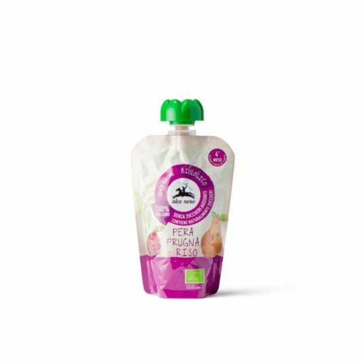 Alce Nero BIO Körte, szilva és rizs püré (tasakos) 100g